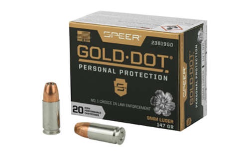 Ammunition Speer Ammunition Speer Gold Dot 9mm SPR GOLD DOT 9MM 147GR HP 20/200 • Model: Speer Gold Dot